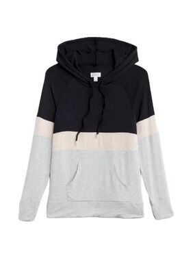 Market & Spruce Black, Cream & Light Gray Colorblock Hoodie MEDIUM
